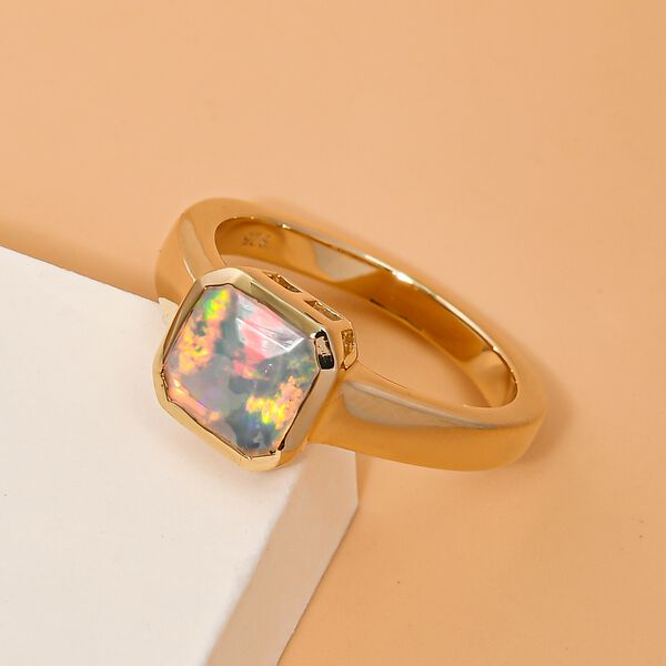 Natürlicher, äthiopischer Opal Solitär-Ring, 925 Silber Gelbgold Vermeil  ca. 0,94 ct image number 2
