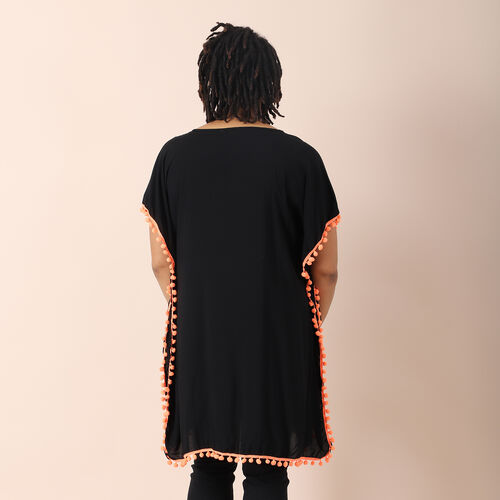 JOVIE bestickter Kaftan mit Quasten, 100% Viskose, Größe: 88x78cm, schwarz mit rosa Stickerei image number 1
