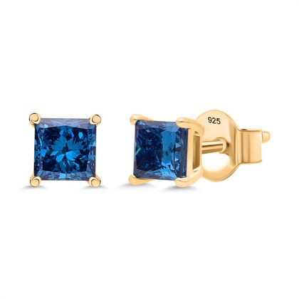 LUXURIANT DIAMOND - Lab Grown Blauer Diamant SI-GH SGL zertifiziert Ohrringe, 925 Silber 750 Gelbgold Vermeil ca. 1.00 ct