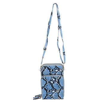 Schultertasche mit RFID-Schutz und Schlangenhaut Muster, Blau