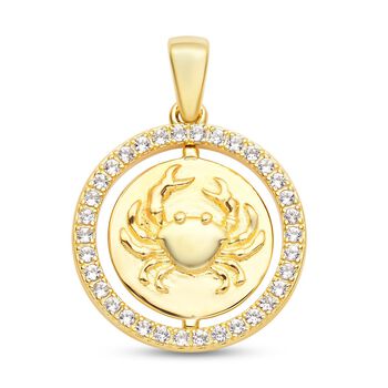 Wei&szlig;er Zirkon Krebs-Anh&auml;nger, 925 Silber vergoldet ca. 0.64 ct