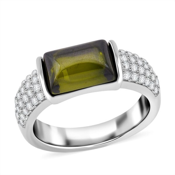 LUSTRO STELLA - Gr&uuml;ner Zirkonia, Wei&szlig;er Zirkonia Ring 925 Silber rhodiniert (Gr&ouml;&szlig;e 17.00) image number 3