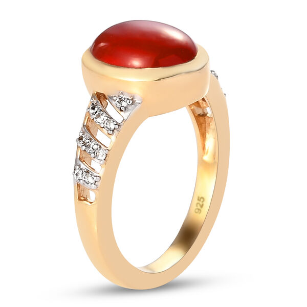 Mexikanischer Kirschfeuer-Opal und Zirkon Ring 925 Silber vergoldet  ca. 2,28 ct image number 5