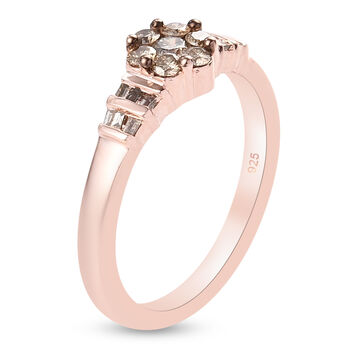 Nat&uuml;rlicher Champagner Diamant Ring 925 Silber Ros&eacute;gold Vermeil