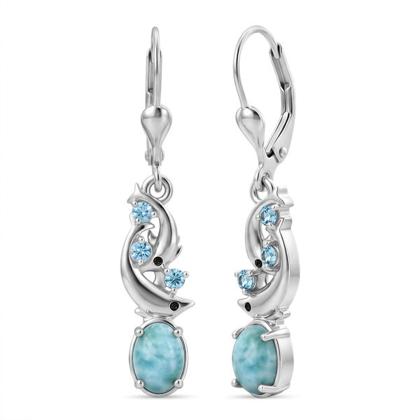 D'Joy Larimar, Himmelblauer Topas Ohrringe 925 Silber Rhodiniert ca. 2,34 ct.