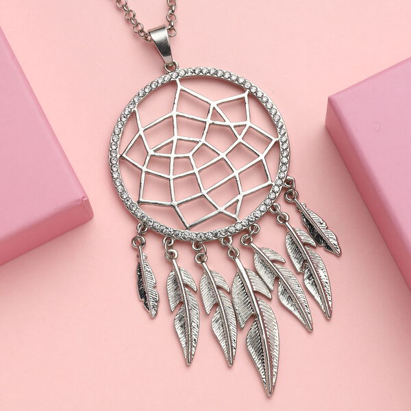 Wei&szlig;er Kristall Traumf&auml;nger-Anh&auml;nger mit Kette, 74+6 cm, silberfarben image number 2