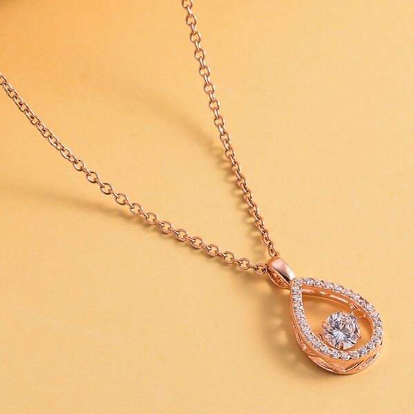 Wei&szlig;er Zirkonia-Anh&auml;nger mit Edelstahl-Kette, 925 Silber ros&eacute;vergoldet ca. 1,05 ct image number 3