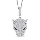 GP Natürlicher Chromdiopsid, Blauer Saphir Schmuckset 925 Silber platiniert, 925 Silber rhodiniert ca. 2,08 ct.