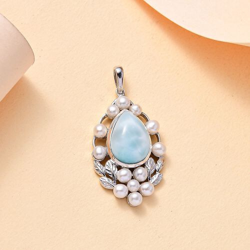 AA natürlicher grüner Larimar und Süßwasser Perle Anhänger - 9,53 ct. image number 1