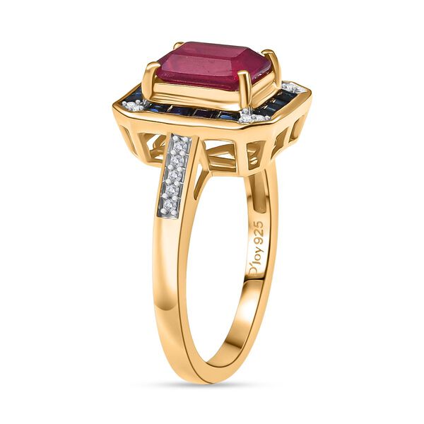 D’joy AA Afrikanischer Rubin (Fissure gefüllt), Blauer Saphir Ring 925 Silber 750 Gelbgold Vermeil (Größe 17.00) ca. 3,15 ct image number 5
