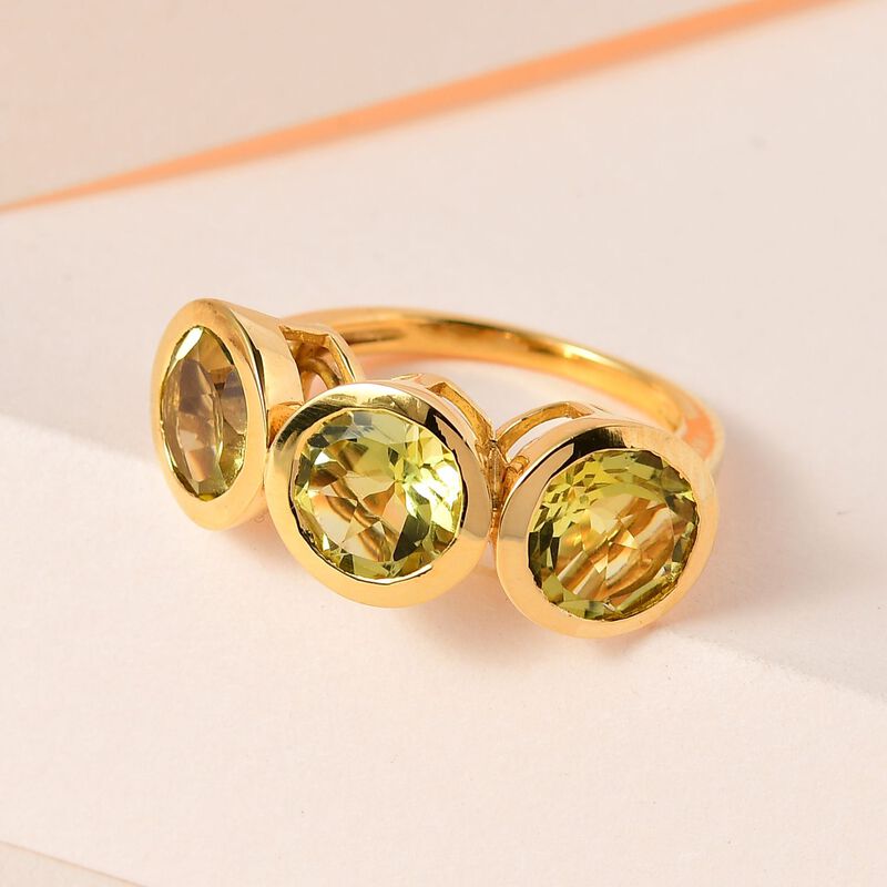 Ouro Verde-Quarz Ring, 925 Silber vergoldet, (Größe 16.00) ca 