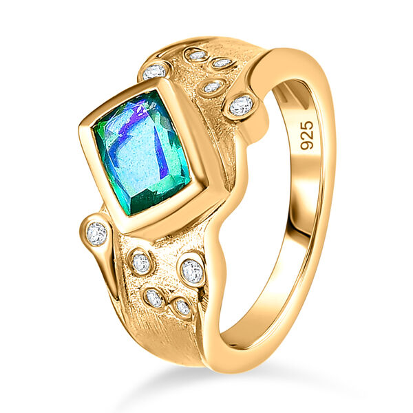 Pfau Quarz Triplette, Wei&szlig;er Zirkon Ring, 925 Silber, 750 Gelbgold Vermeil (Gr&ouml;&szlig;e 21.00), ca. 1.79 ct image number 5