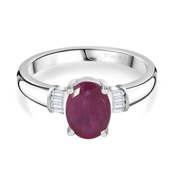 Afrikanischer Rubin (Fissure gef&uuml;llt), Wei&szlig;er Diamant Ring 925 Silber platiniert (Gr&ouml;&szlig;e 16.00) ca. 1,77 ct