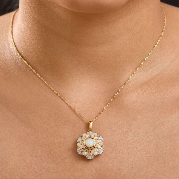 AA nat&uuml;rlicher, &auml;thiopischer Welo Opal und Moissanit Anh&auml;nger mit 50cm Kette - 3,11 ct. image number 3