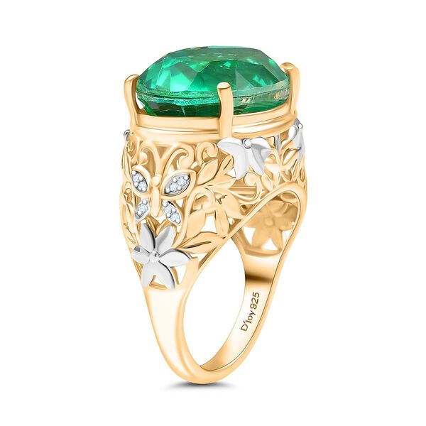 D joy Pfau Quarz Triplette, Wei&szlig;er Zirkon Ring 925 Silber Rhodiniert und 750 Gelbgold Vermeil (Gr&ouml;&szlig;e 19.00) ca. 14.02 ct image number 4