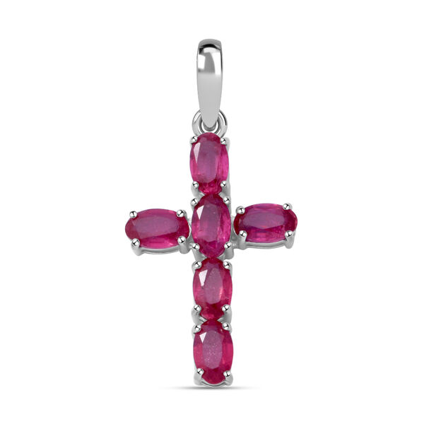 Afrikanischer Rubin Kreuz-Anh&auml;nger, 925 Silber platiniert ca. 2,04 ct