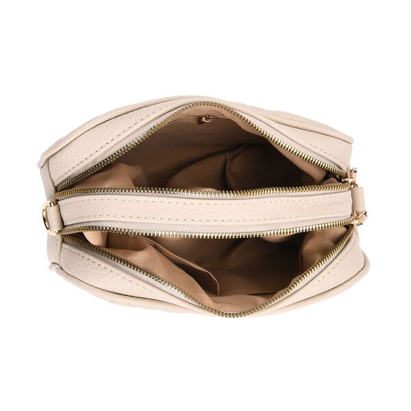 Crossbody-Tasche in Stepp-Optik mit abnehmbarem ethnischem Gurt, 21x13x7,5cm, Beige image number 5