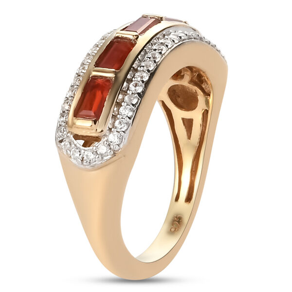 Mexikanischer Kirschfeuer-Opal und Zirkon Ring 925 Silber vergoldet image number 5