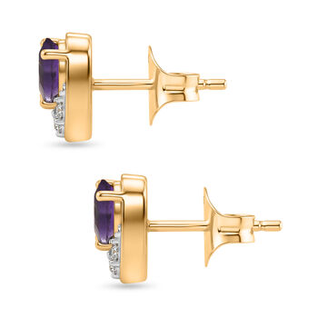 GP Amore Kollektion - Afrikanischer Amethyst, Wei&szlig;er Zirkon Ohrringe 925 Silber 750 Gelb Vergoldet ca. 0.99 ct