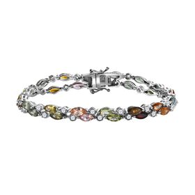 Mehrfach-Turmalin, Weißer Zirkon Armband ca. 19 cm 925 Silber platiniert ca. 12,59 ct.