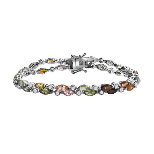 Mehrfach-Turmalin, Weißer Zirkon Armband ca. 19 cm 925 Silber platiniert ca. 12,59 ct. image number 0
