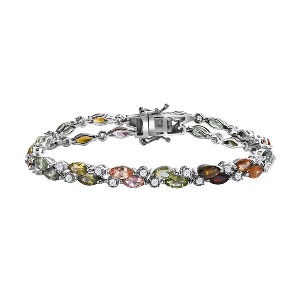 Mehrfach-Turmalin, Weißer Zirkon Armband ca. 19 cm 925 Silber platiniert ca. 12,59 ct. image number 0