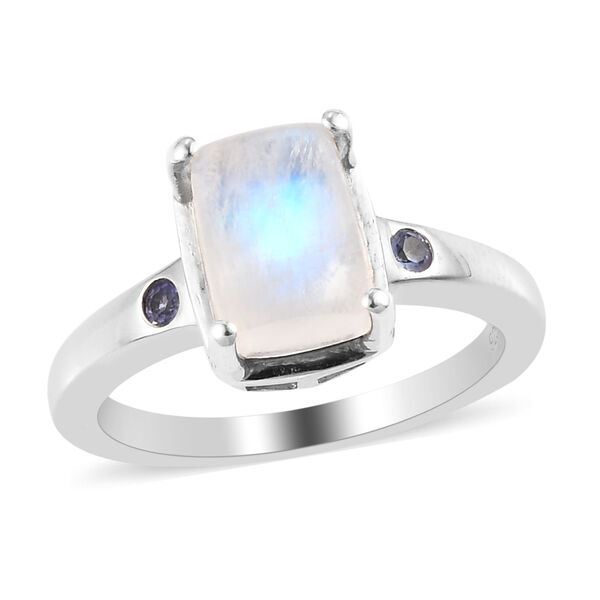 Regenbogen Mondstein und Tansanit Ring 925 Silber platiniert  ca. 2,15 ct image number 4