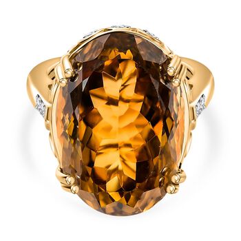 Citrin, Wei&szlig;er Zirkon Ring 925 Silber 750 Gelbgold Vermeil (Gr&ouml;&szlig;e 17.00) ca. 20,97 ct