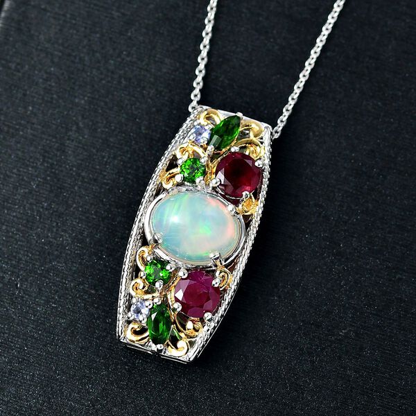 D'joy AA Mehrfarbiger Edelstein Anh&auml;nger mit Kette, ca. 50 cm, 925 Silber Rhodiniert und 750 Gelbgold Vermeil ca. 3.82 ct image number 2