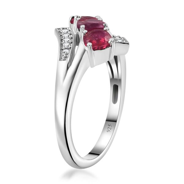 Afrikanischer Rubin (Fissure gef&uuml;llt), Wei&szlig;er Zirkon Ring 925 Silber rhodiniert (Gr&ouml;&szlig;e 17.00) ca. 1,91 ct image number 5