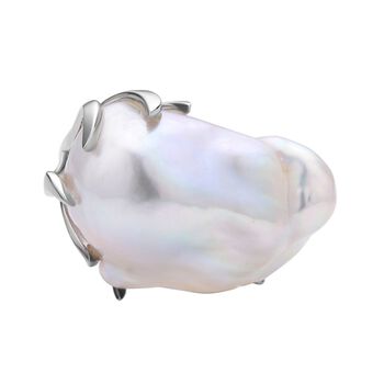 Wei&szlig;e Barockperle, wei&szlig;er Zirkon Ring, 925 Silber rhodiniert (Gr&ouml;&szlig;e 16.00) ca. 0.06 ct