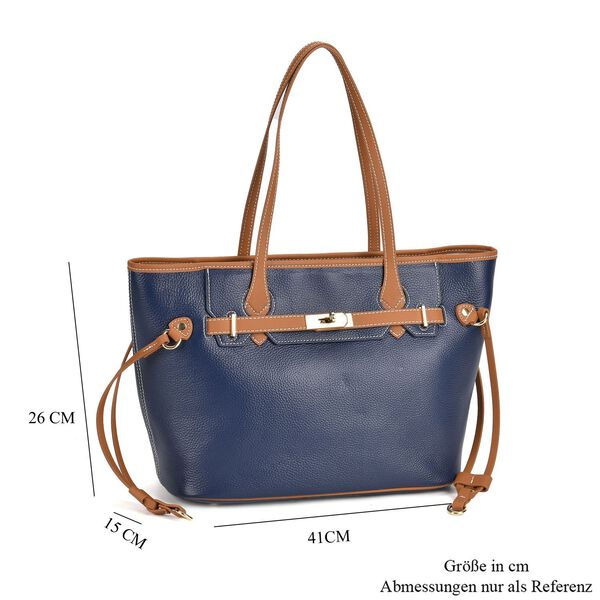 Hochwertige Echtleder Handtasche, blau image number 7