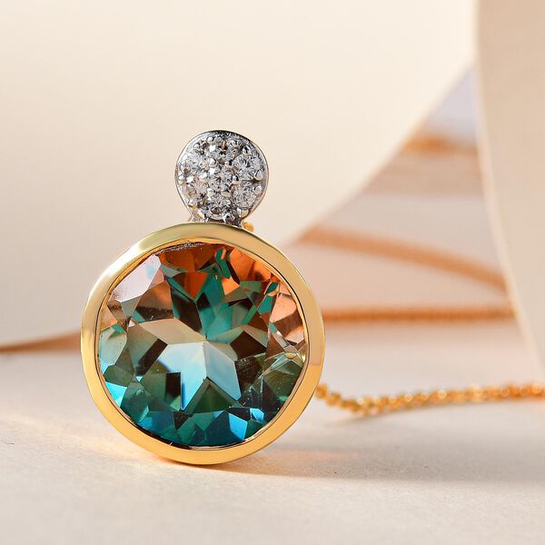 Aqua Terra Costa Quarz Triplett und Zirkon-Anh&auml;nger mit Kette, 925 Silber vergoldet, 6,79 ct. image number 3