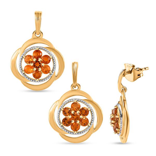 2er-Set- AA Madeira Citrin Ohrringe und Anh&auml;nger - 1,68 ct.