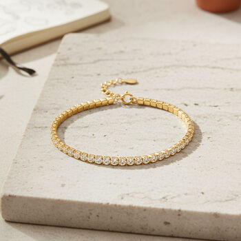 LUSTRO STELLA wei&szlig;es Zirkonia 20cm Armband, 925 Silber vergoldet - 3,45 ct.