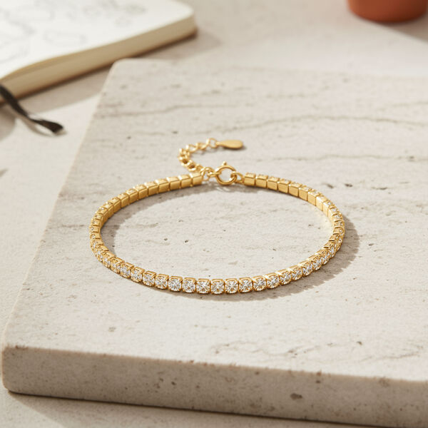 LUSTRO STELLA wei&szlig;es Zirkonia 20cm Armband, 925 Silber vergoldet - 3,45 ct. image number 2