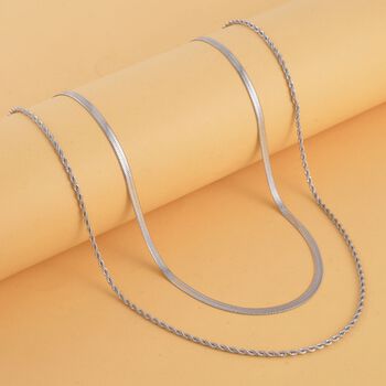 2er-Set - 50+2,5cm Fischgr&auml;t- und 55,8+2,5cm Kordelkette in Silberton