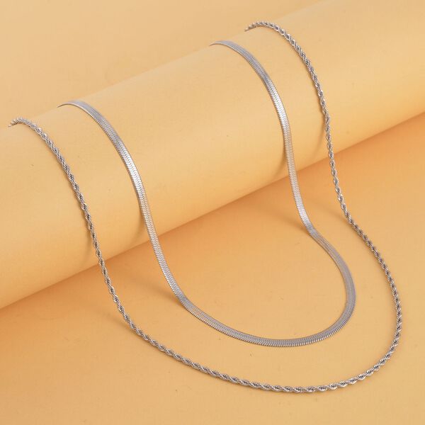 2er Set - Fischgrät und Kordelkette, silberfarben image number 2