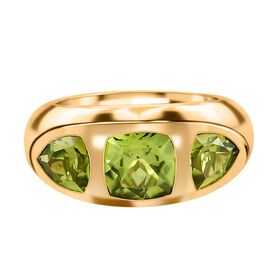 Natürlicher Peridot 3 Stein Ring 925 Silber vergoldet  ca. 3,20 ct