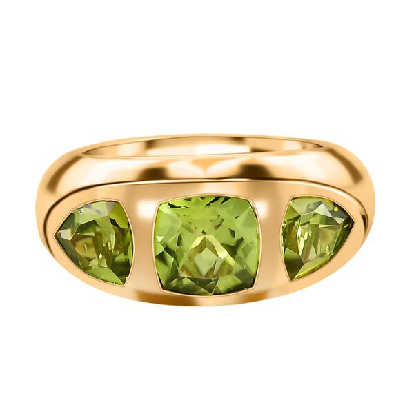 Nat&uuml;rlicher Peridot 3 Stein Ring 925 Silber vergoldet  ca. 3,20 ct