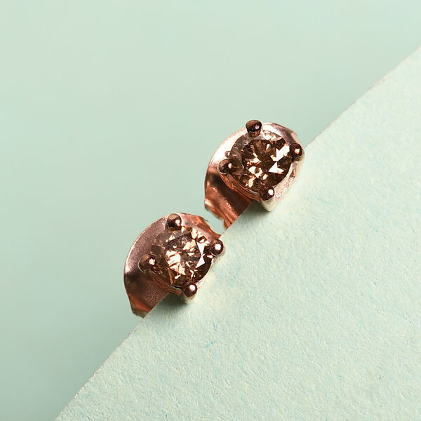 Nat&uuml;rliche Champagner Diamant-Ohrstecker, 925 Silber Ros&eacute;gold Vermeil, ca. 0,25 ct image number 2