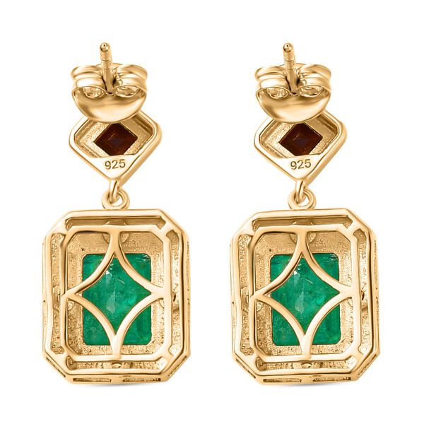 Smaragd-Quarz Triplette, Roter Granat Ohrringe 925 Silber 750 Gelbgold Vermeil ca. 7,12 ct. image number 6