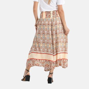Gesmokte Taillen-Culottes mit Damastmuster, Einheitsgr&ouml;&szlig;e, Rot-Beige