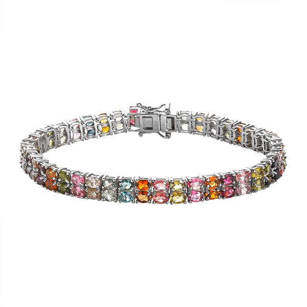 Nat&uuml;rliches mehrfarbiges-Turmalin Armband, ca. 19 cm, 925 Silber platiniert ca. 15.48 ct image number 0