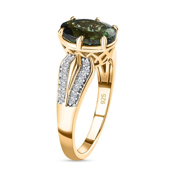 Natürlicher grüner Apatit, Weißer Zirkon Ringe 925 Silber Gelbgold Vermeil (Größe 21.00) ca. 2.83 ct image number 5