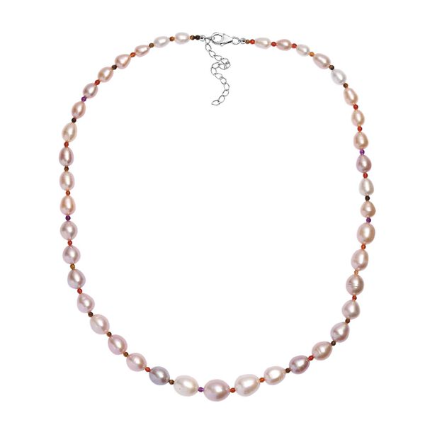 Mehrfarbige Süßwasserperle und Multi Edelstein 45cm Halskette image number 4