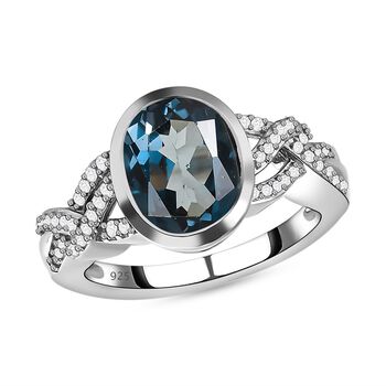 London Blau Topas und wei&szlig;er Zirkon Ring, 925 Silber platiniert (Gr&ouml;&szlig;e 21.00) ca. 4.55 ct