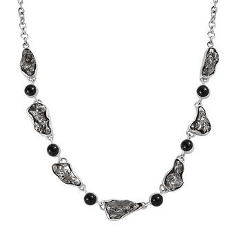 Meteorit, Schwarzer Turmalin Halskette ca. 50 cm 925 Silber rhodiniert ca. 109,21 ct.