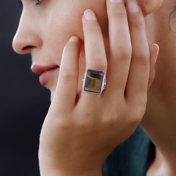 Gelbes Tigerauge Ring, 316L Edelstahl, (Gr&ouml;&szlig;e 16.00), ca. 5.00 ct