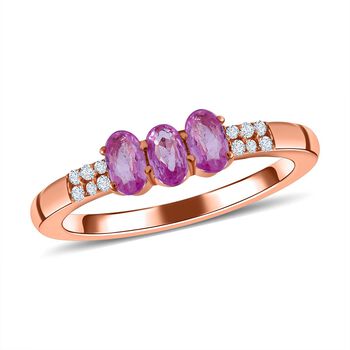 AA Rosa Saphir, Wei&szlig;er Zirkon Ring, 925 Silber ros&eacute;vergoldet, (Gr&ouml;&szlig;e 20.00) ca. 1.15 ct